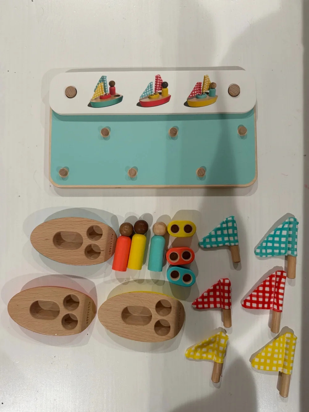 Pattern Match Boats Cards Set Wooden Sailboat Peg Toy LOVEVERY Analyst Play Kit